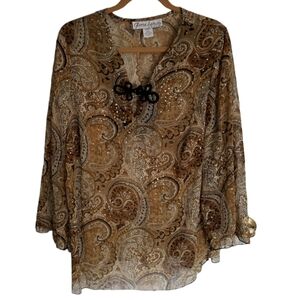 Beautiful  Sheer Glitter Blouse Paisley Size 1X